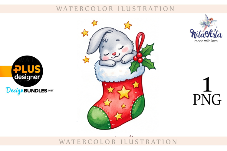 Christmas Bunny in Watercolor Style