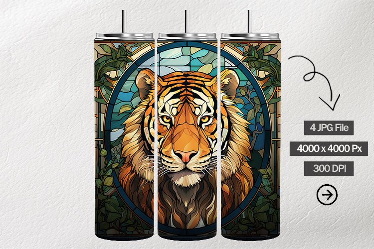 Tiger Stained Glass Square Coaster - 4 Variations example image 1