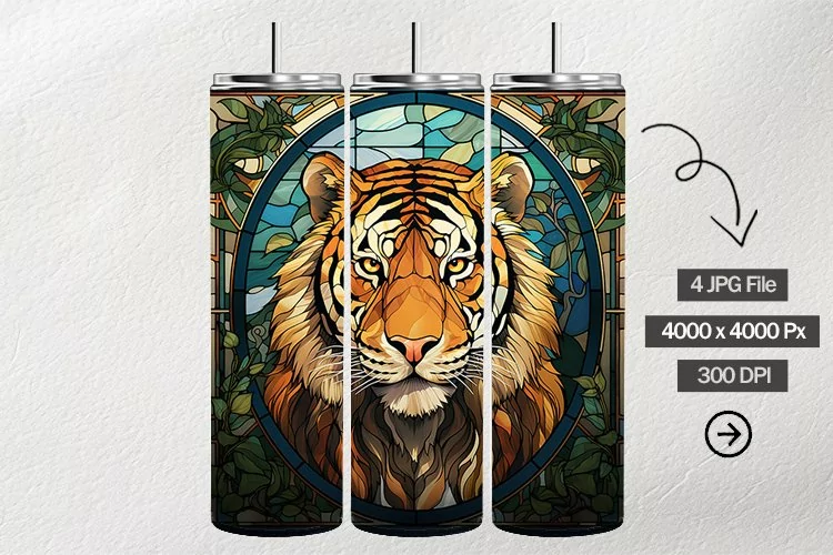 Tiger Stained Glass Square Coaster - 4 Variations