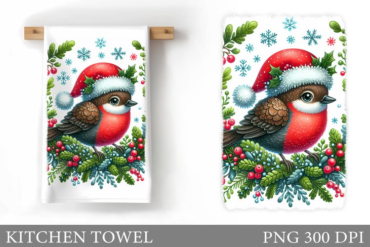 Cute Bird Kitchen Towel. Christmas Kitchen Towel Design example image 1