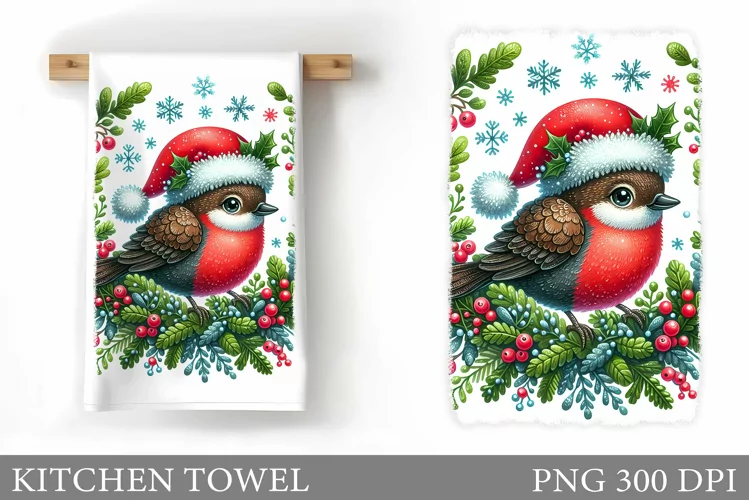 Cute Bird Kitchen Towel. Christmas Kitchen Towel Design