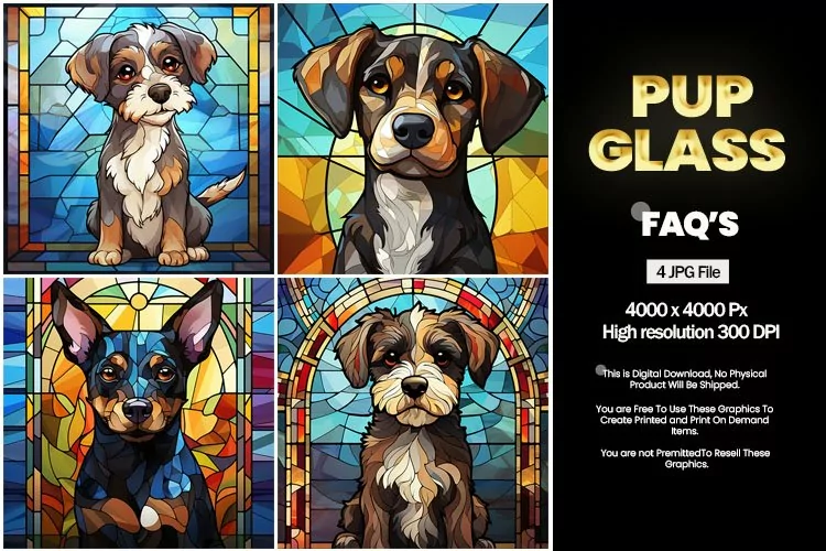 Pup Stained Glass Square Coaster - 04 Variations