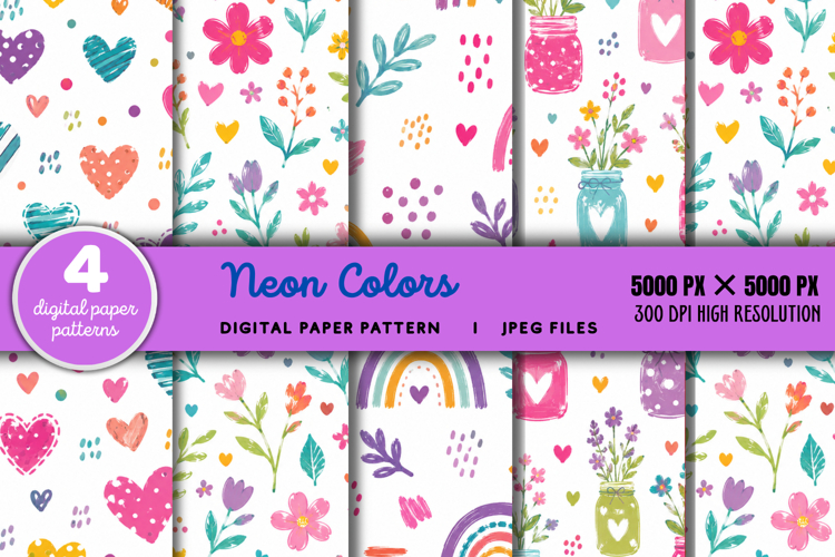 Neon Colors Digital Paper Pattern JPG