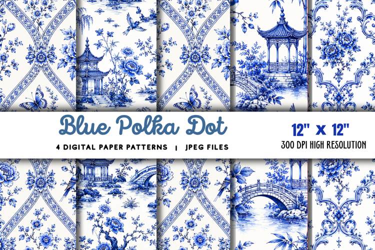 Blue Polka Dot Digital Paper JPG