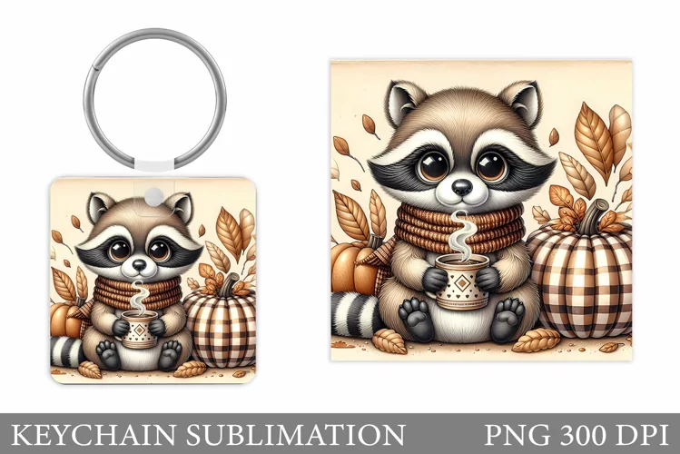 Fall Raccoon Keychain. Fall Keychain Sublimation