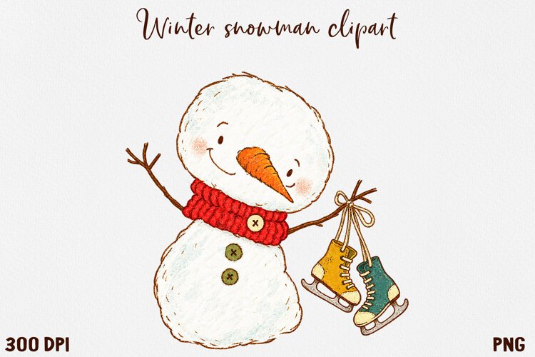 Cute Winter Snowman Clipart, Cozy Christmas Snowman PNG. example image 1