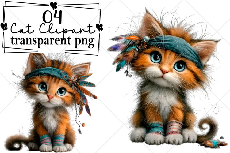 Whimsical Cat Clipart Watercolor PNG example image 1