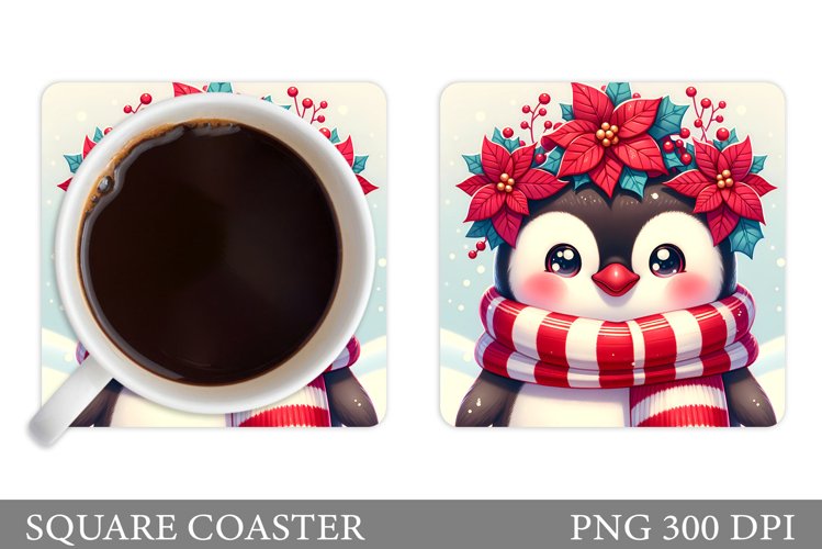 Cute Penguin Coaster Design. Christmas Coaster Sublimation example image 1