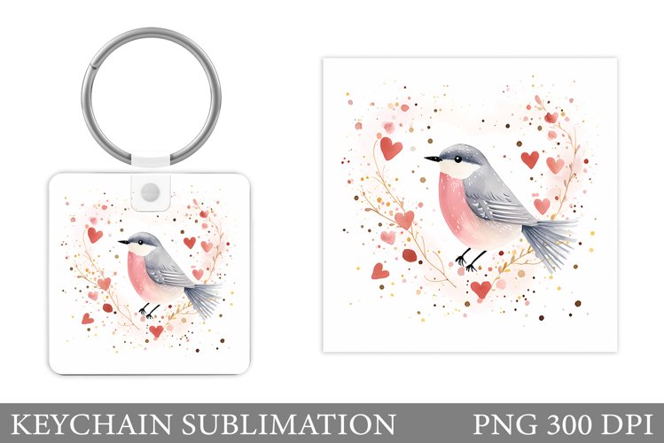 Valentines Bird Keychain Design. Cute Bird Square Keychain example image 1