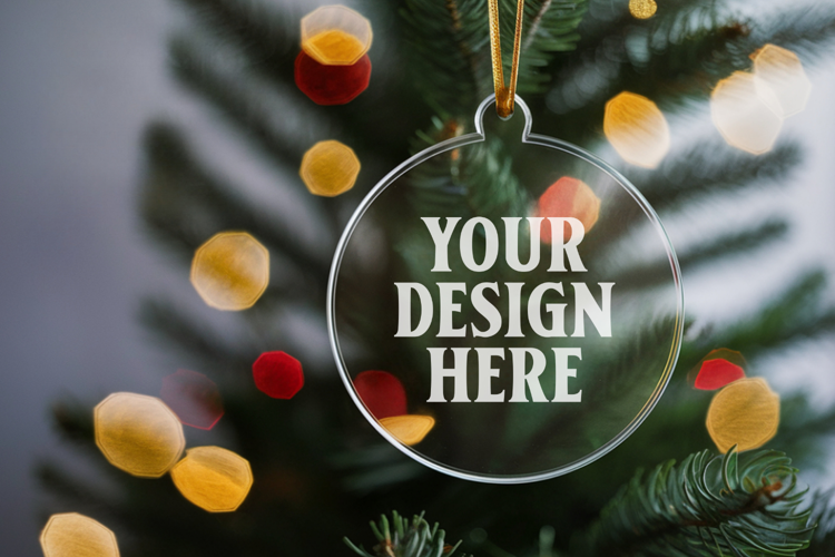 Acrylic Christmas Ornament Mockups | Clear Round Holiday