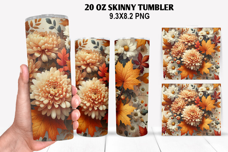 Flowers Skinny Tumbler 20oz Wrap Design, Spring Tumbler Wrap example image 1