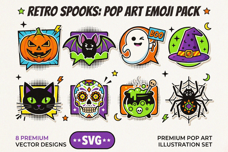 Retro Spooks Halloween Pop Art SVG Emojis