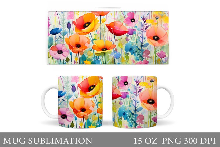Wildflowers Mug Design. Flowers Mug Sublimation