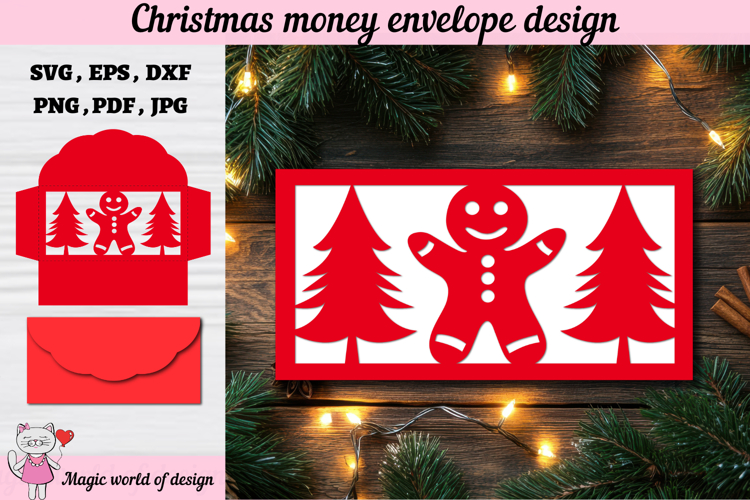 Christmas gingerbread man Money Envelope svg, Papercut Gift