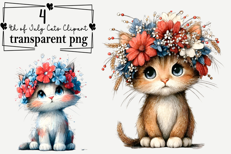 4th of July Cat PNG Clipart Watercolor PNG
