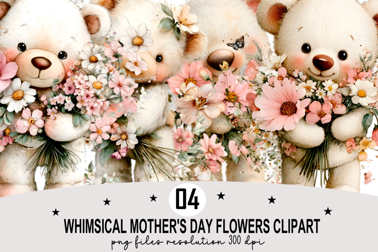 Whimsical Mothers Day Flowers Clipart Watercolor PNG