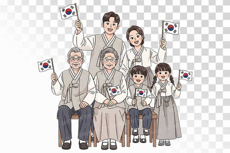 Korean Family Hanbok Taegeukgi Patriotic Gathering PNG