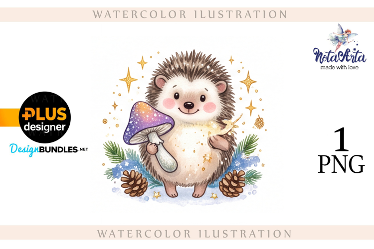 Watercolor illustration of Christmas hedgehogs