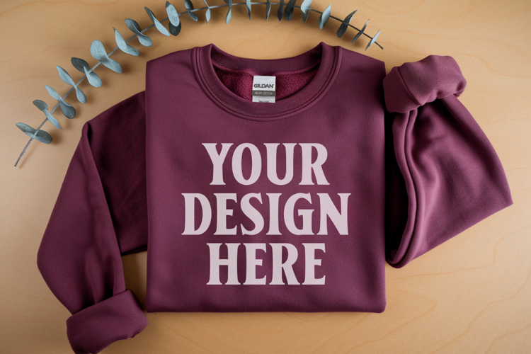 Antique Cherry Gildan 18000 Folded Flat Lay Mockups