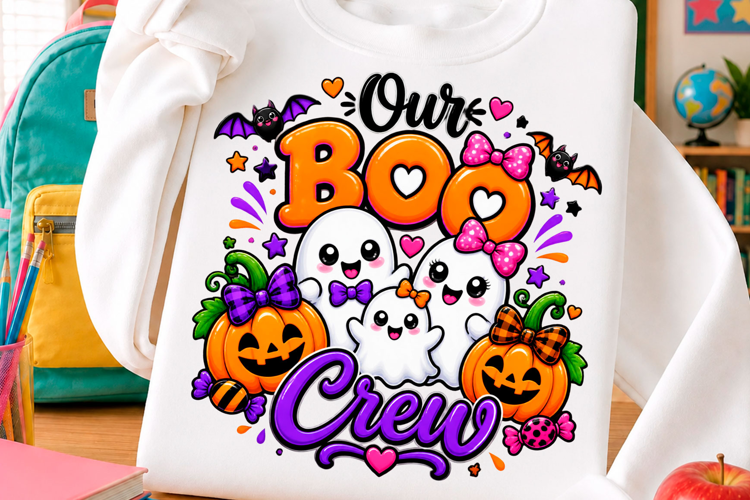 Cute boo crew Halloween ghost and pumpkin typography t shirt