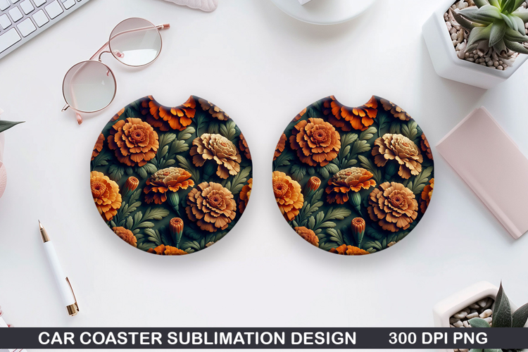 Flowers Car Coaster Sublimation| Summer Flowers Coaster PNG