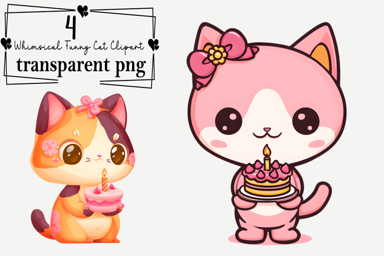 Whimsical Funny Cat Clipart Watercolor PNG