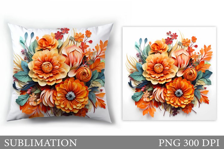 3D Flowers Pillow Design. Flowers Sublimation example image 1