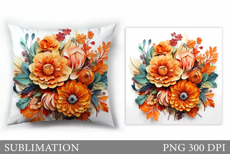 3D Flowers Pillow Design. Flowers Sublimation
