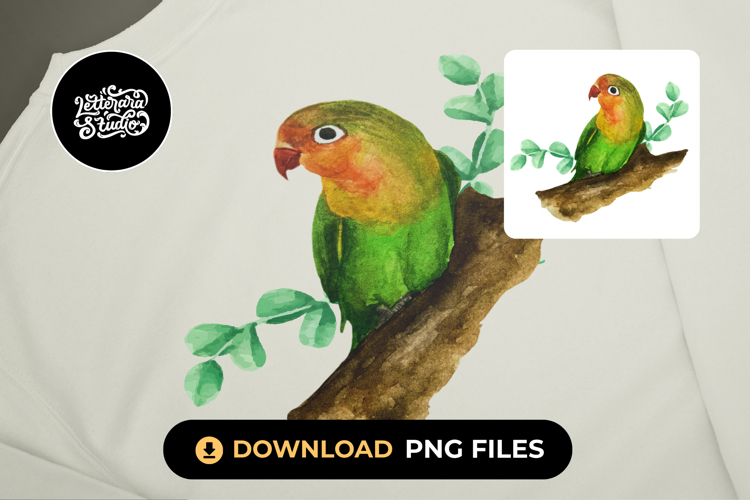 Green and Yellow Parrot with Leaf Clipart