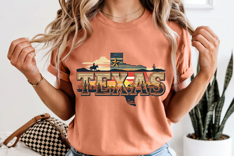 Texas State PNG, Vintage Western Sunset Sublimation Design example image 1