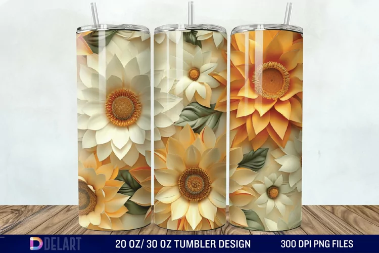 3d Sunflower floral Tumbler Wrap