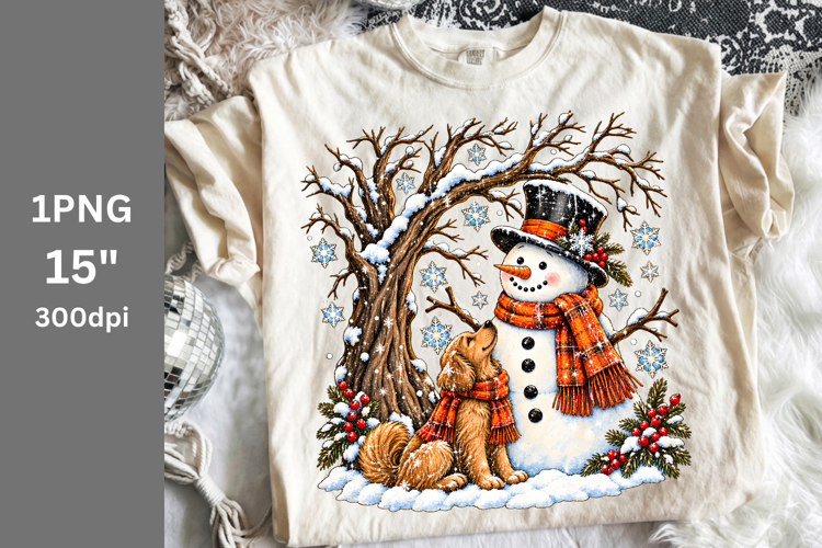 Christmas PNG, Snowman and Dog PNG, Winter PNG