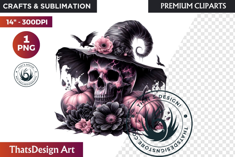 Pink and Black Gothic Halloween Skulls Clipart, pastel goth