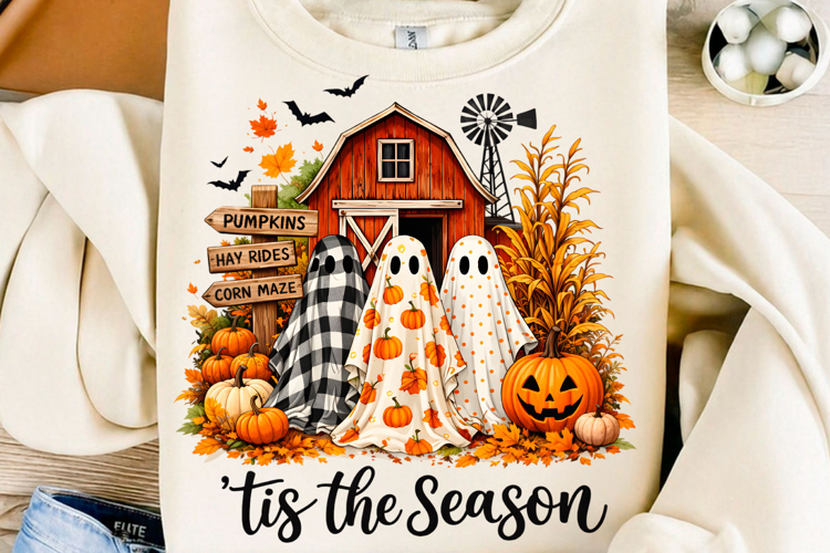 Tis the Season Ghost Pumpkin Farm Halloween PNG
