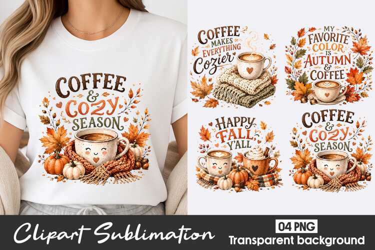 Coffee Cozy Season Clipart Sublimation PNG example image 1