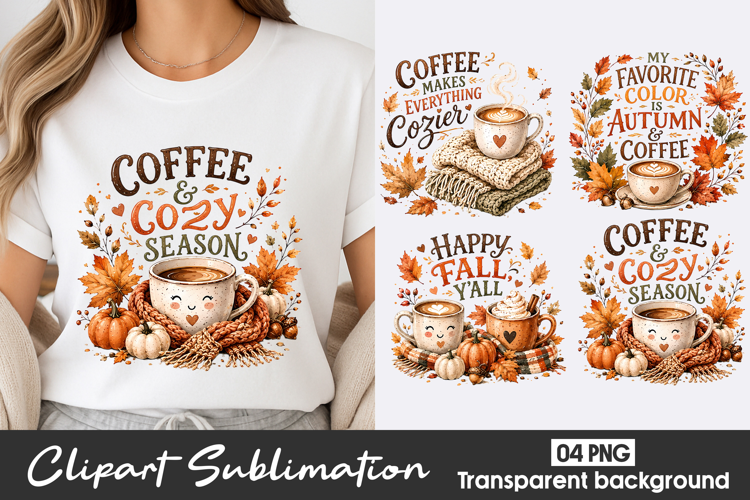 Coffee Cozy Season Clipart Sublimation PNG