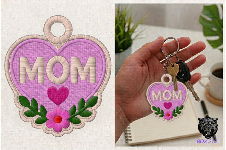 Mom Heart Keychain Embroidery Design