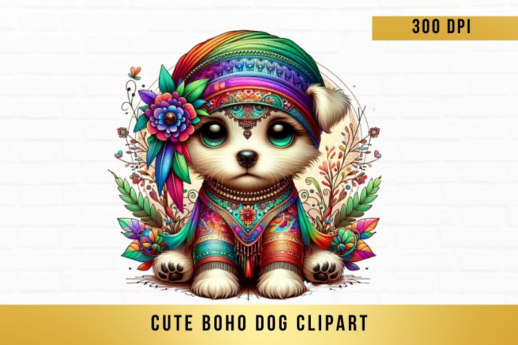 cute watercolor boho dog Clipart, boho dog sublimation example image 1