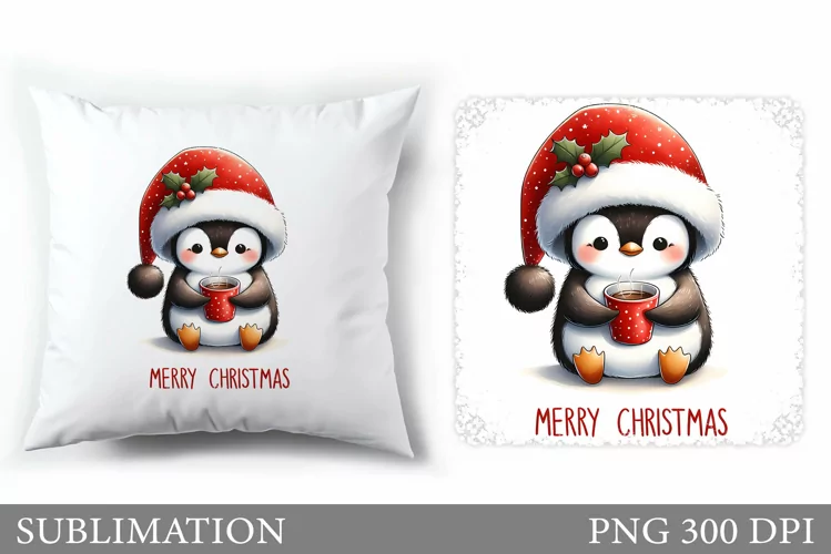 Christmas Penguin Pillow. Christmas Pillow Sublimation