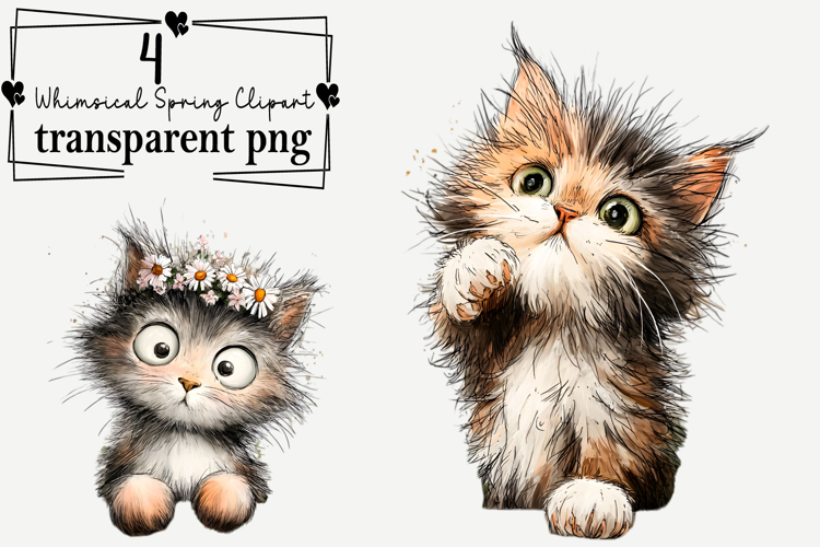 Whimsical Spring Cats PNG Clipart Watercolor PNG