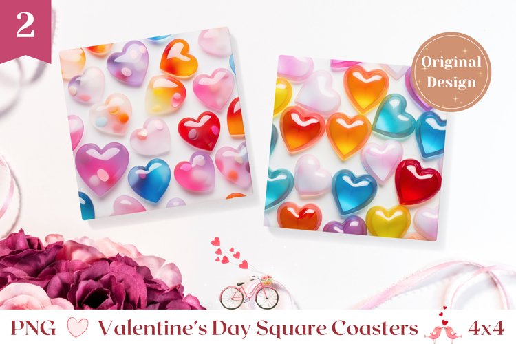 Valentines Square Coasters, 3D Hearts Square Coaster Design