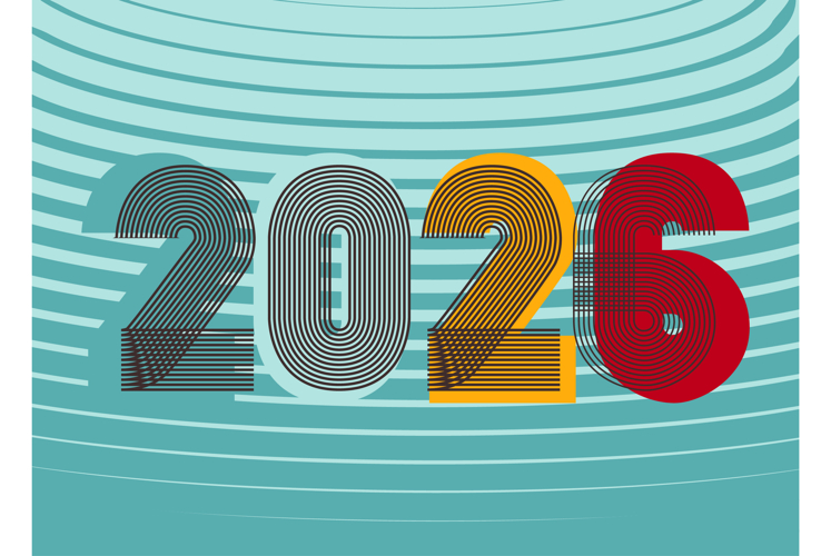 Colorful retro cover background with 2026 numbers on blue