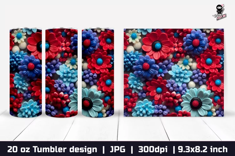 3d Flowers Tumbler, Patriotic Tumbler Sublimation Wrap