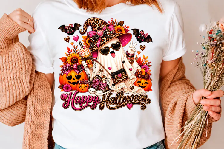 Happy Halloween Leopard Ghost PNG