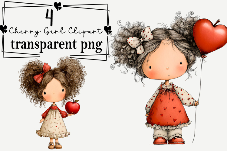 Watercolor Cherry Girl Clipart Watercolor PNG example image 1
