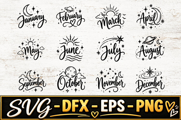 Celestial 12 Months Calendar SVG PNG example image 1
