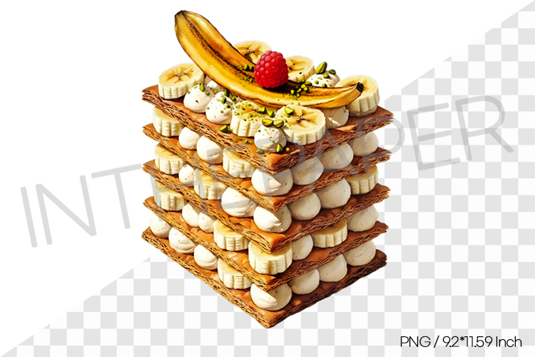 Banana Mille Feuille PNG Clipart Watercolor Dessert Illust