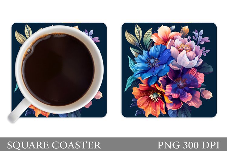 Flowers Square Coaster Sublimation. Flowers Coaster Design