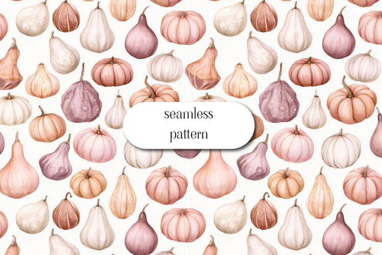 Watercolor Pumpkin & Gourd Seamless Pattern | Autumn Harvest