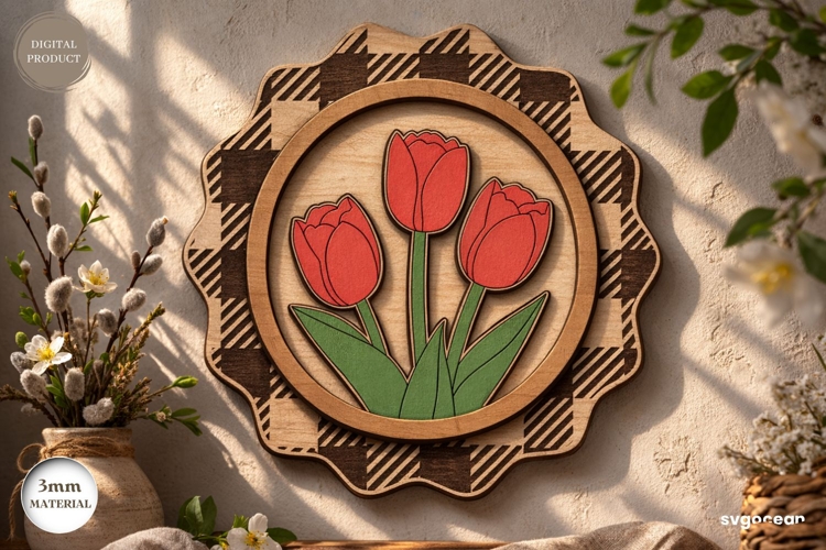 Spring Tulips Wall Sign Laser Cut | Wall Decor | SVG